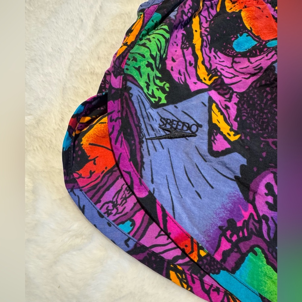 VINTAGE 80s RARE Speedo Multi-Color Abstract Track Shorts - Picture 3 of 7